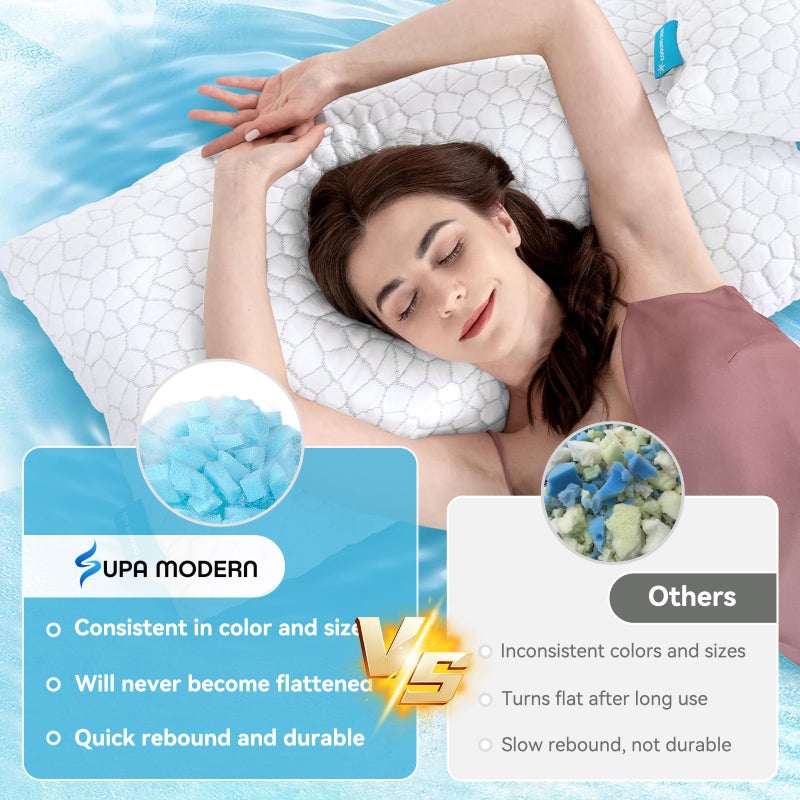 SUPA MODERN Cooling Pillows Queen Size Set of 2, Shredded Memory Foam Pillows for Sleeping 2 Pack, Adjustable Firm Bed Pillow for Side Back Stomach Sleepers, Cool Luxury Gel Pillow for Neck Support - Image 5